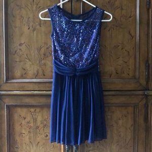Blue Sequin Lace Fluted Hem Skirt Dance Dress 8044